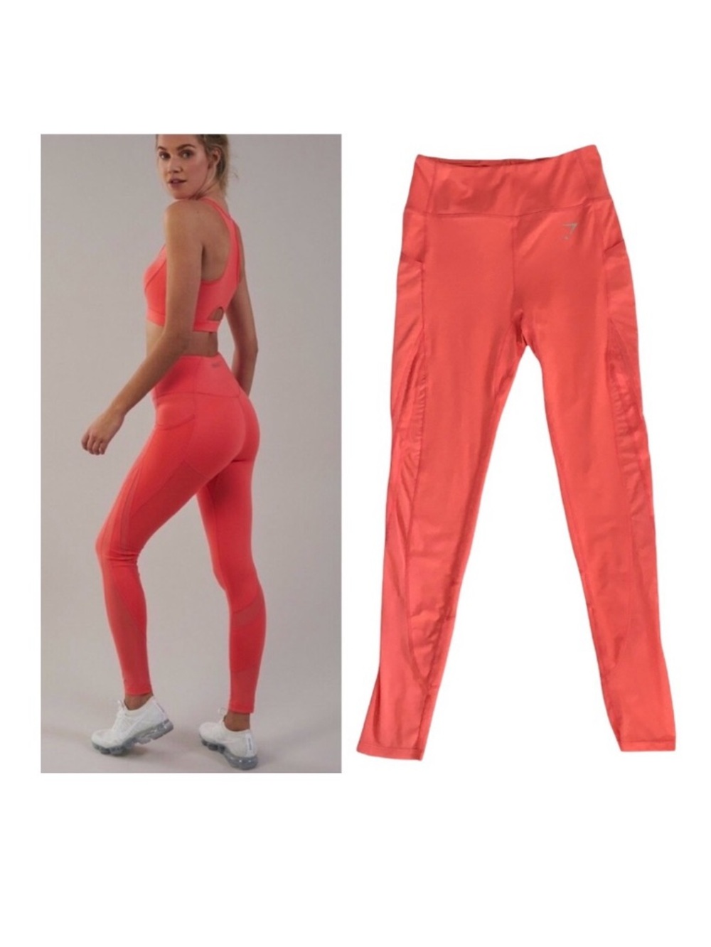 Gymshark Leggings Coral Mesh Panel with Pockets | M